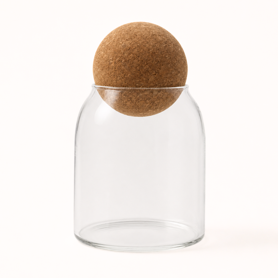 GLASS JAR WITH CORK BALL LID - Eco Candle Project