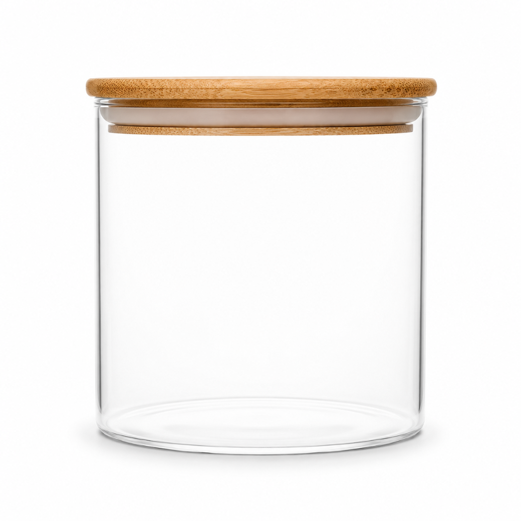 BOROSILICATE GLASS CANDLE JAR WITH BAMBOO LID