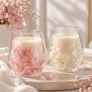BOROSILICATE GLASS CANDLE JAR WITH FLOWERS
