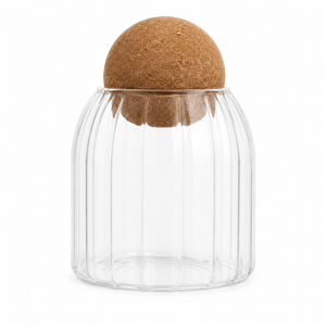 RIBBED GLASS JAR WITH CORK BALL LID