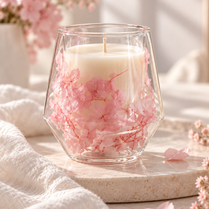 BOROSILICATE GLASS CANDLE JAR WITH FLOWERS