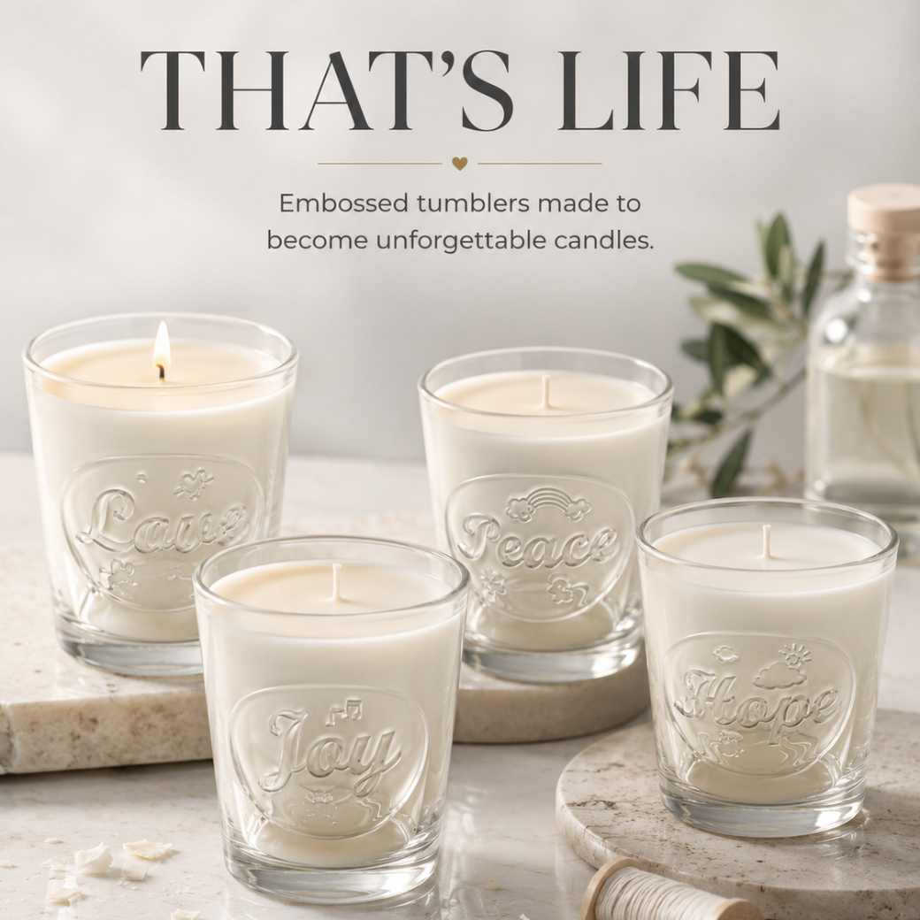 THAT'S LIFE "LOVE" — 38 CL EMBOSSED CANDLE GLASS · TUMBLER - Eco Candle Project 