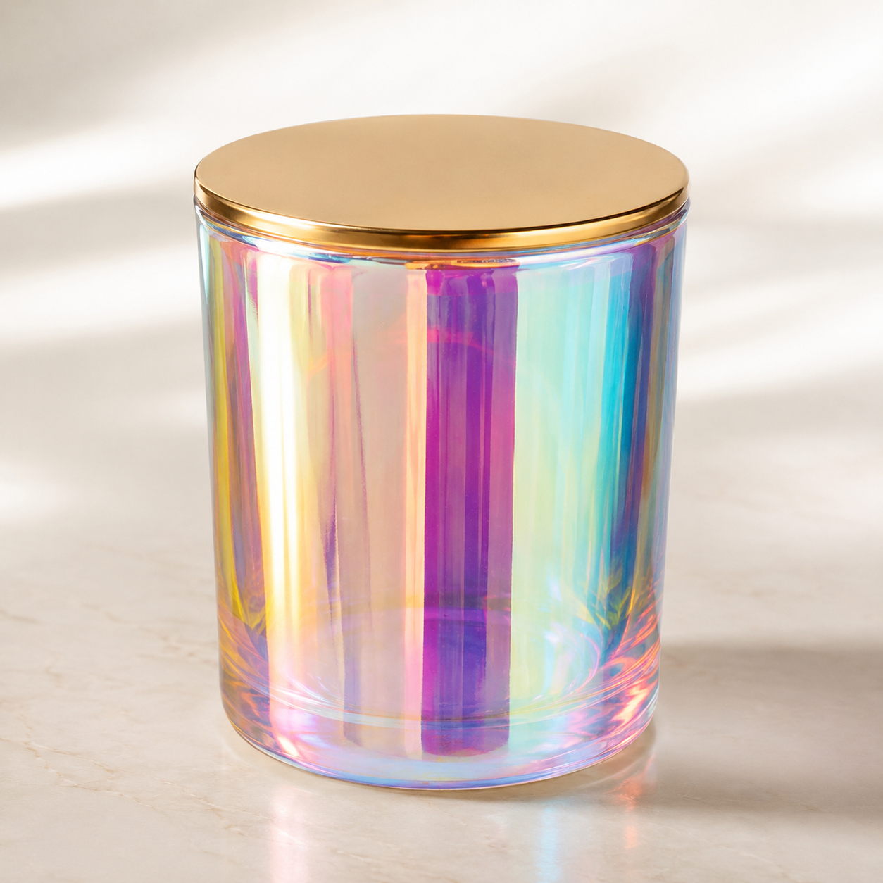 IRIDISCENT CANDLE GLASS WITH METAL LID (430 ML )