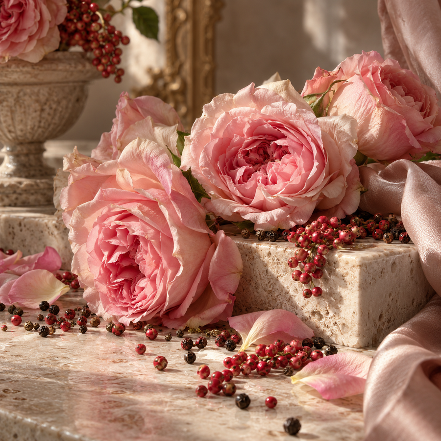 BOTÕES DE ROSA E PIMENTA ROSA