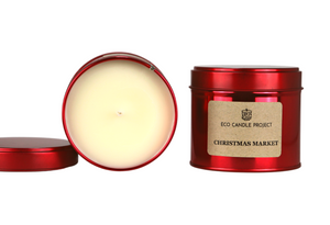 RED TIN CHRISTMAS CANDLE - Eco Candle Project 
