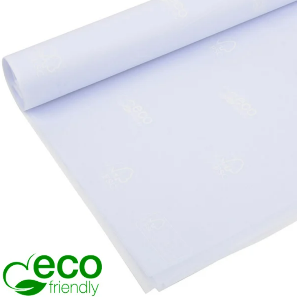 <tc>Papel branco de seda com logo Eco-Friendly</tc>